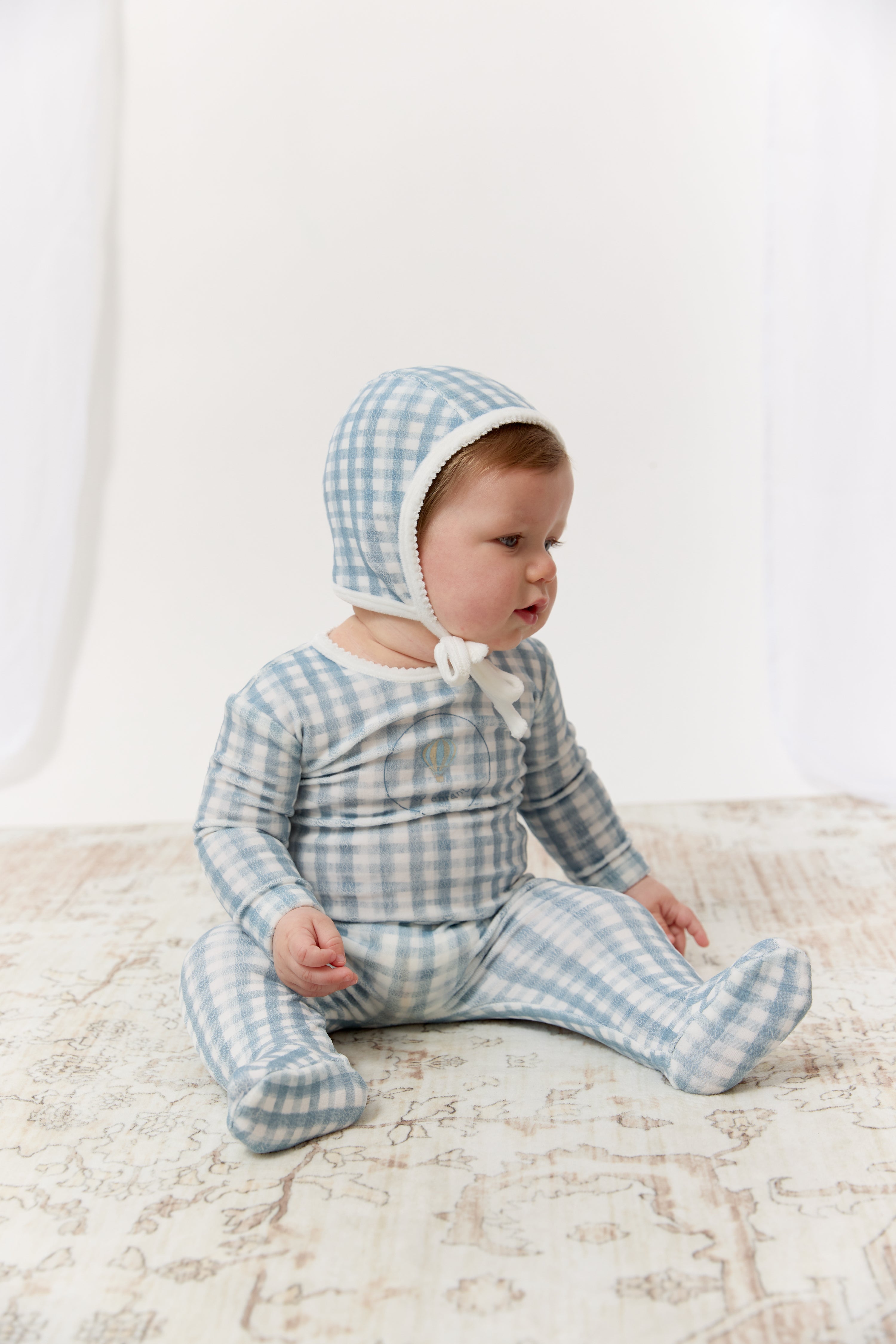 Ciel Enfant Gingham Footie & Hat Set - Blue