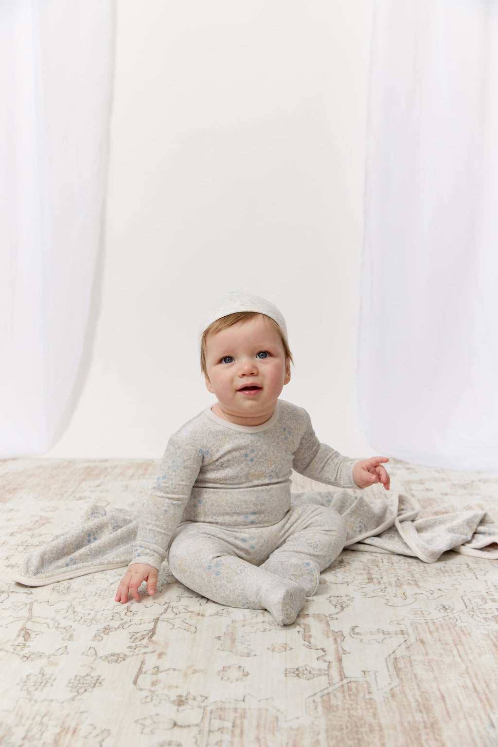 Petite Petal Footie, Hat & Blanket Set - Blue