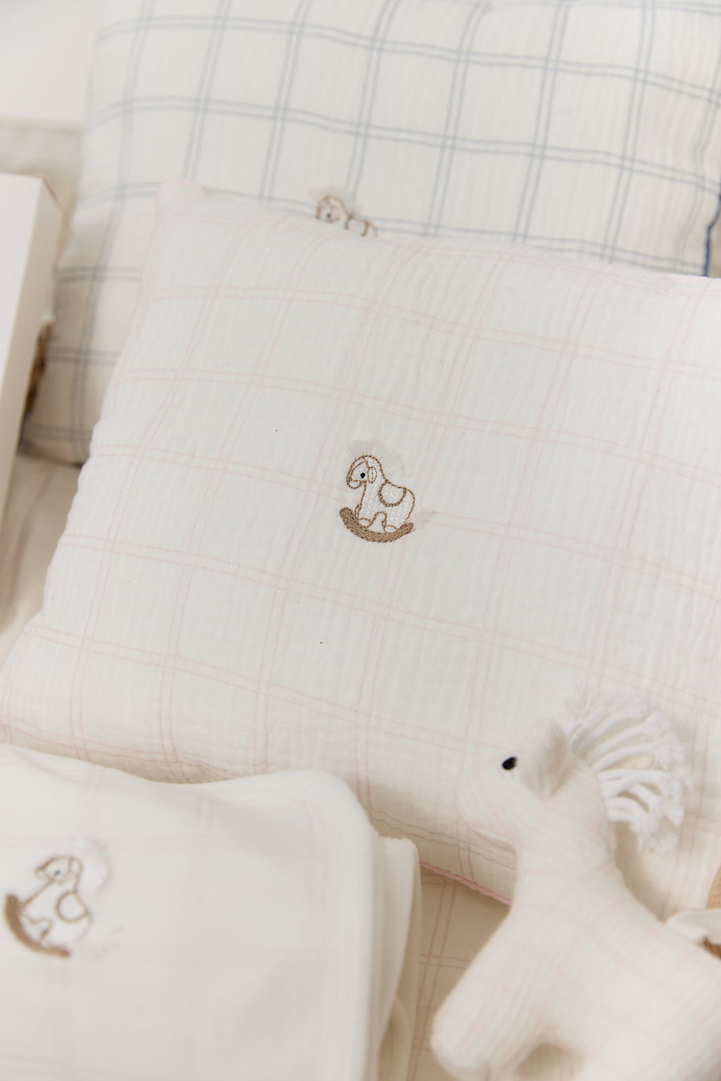 Whinny Plaid Throw Pillow - Pink