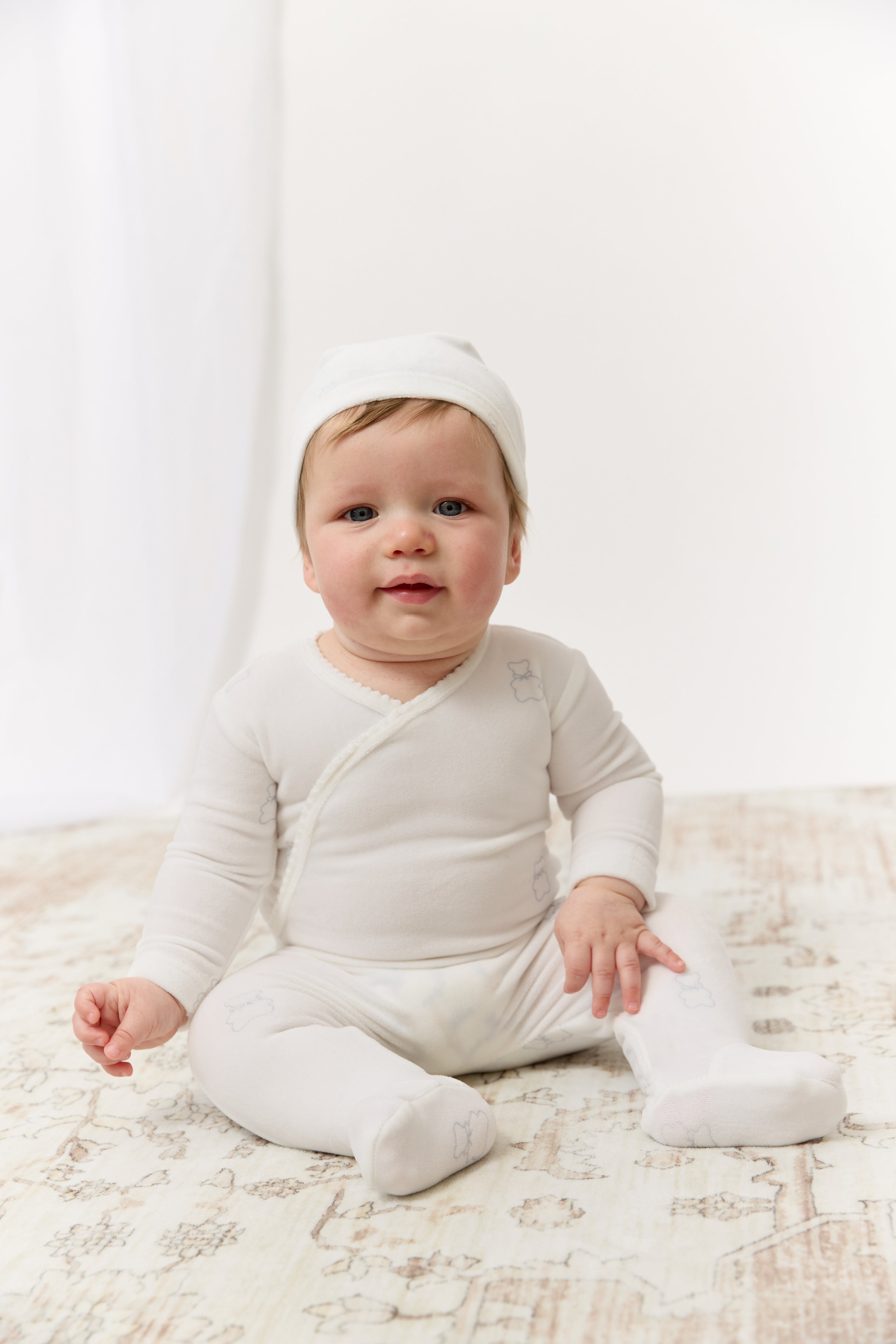 Petit Ours Pattern Footie, Hat & Blanket Set - Blue