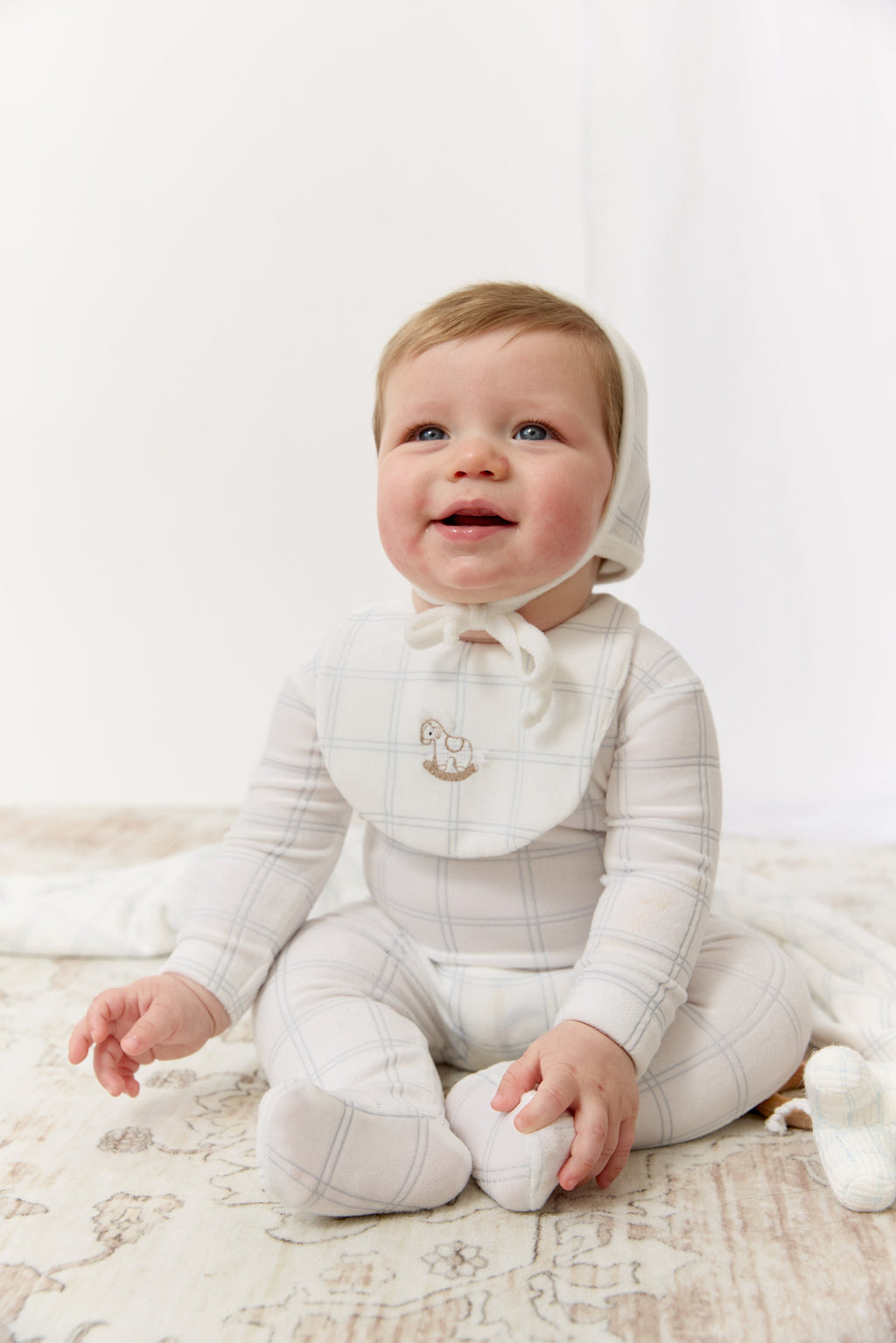 Whinny Plaid Footie & Hat Set - Blue