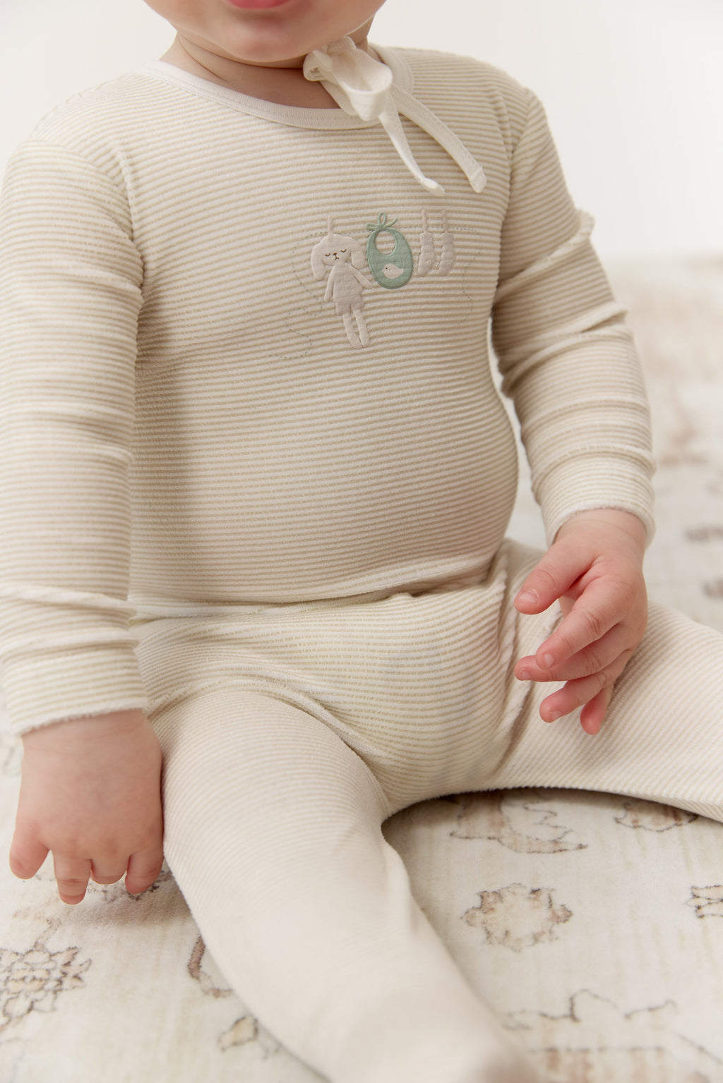 Bunny Stripe Footie - Stone