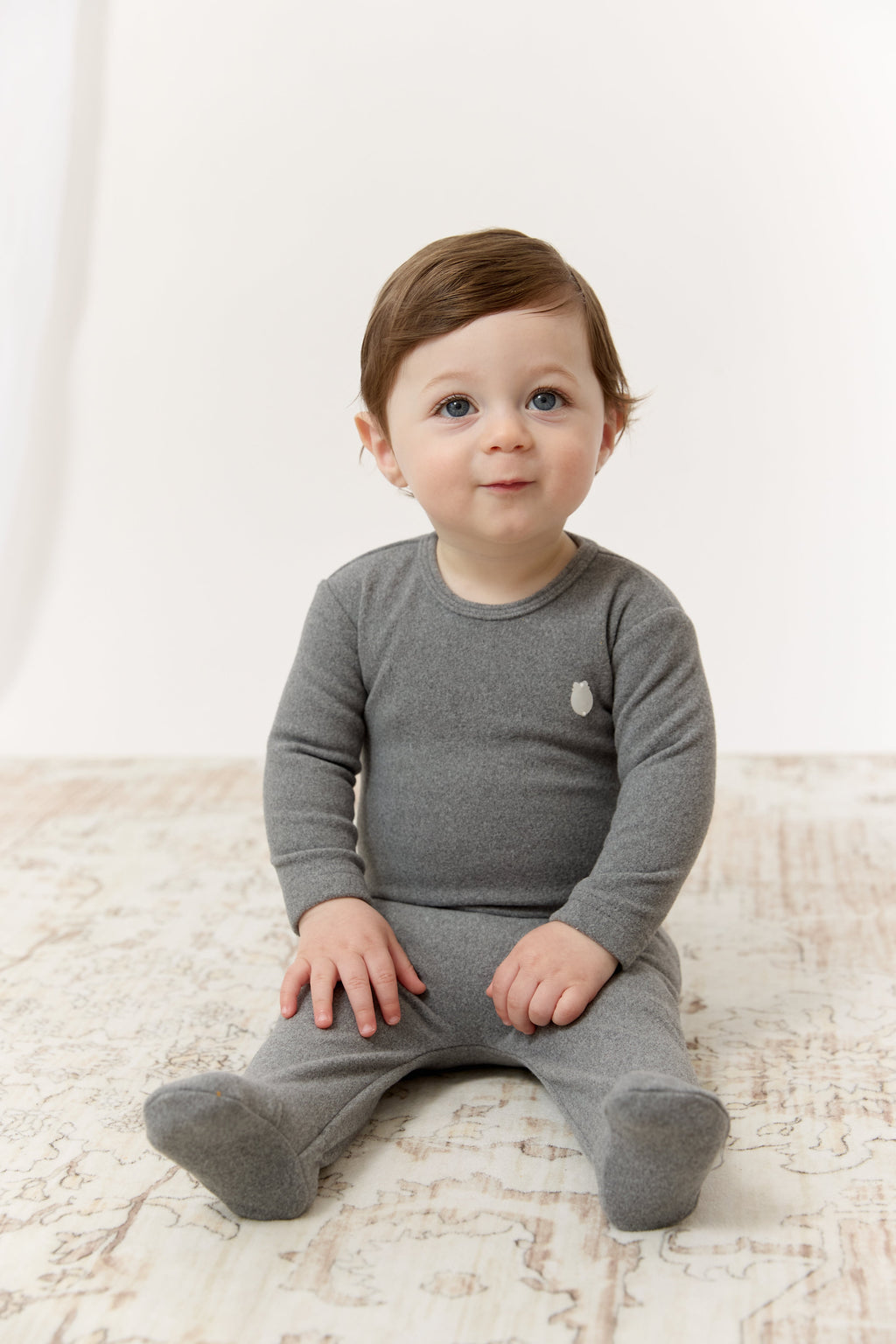 Soft Wool Footie + Hat - Grey
