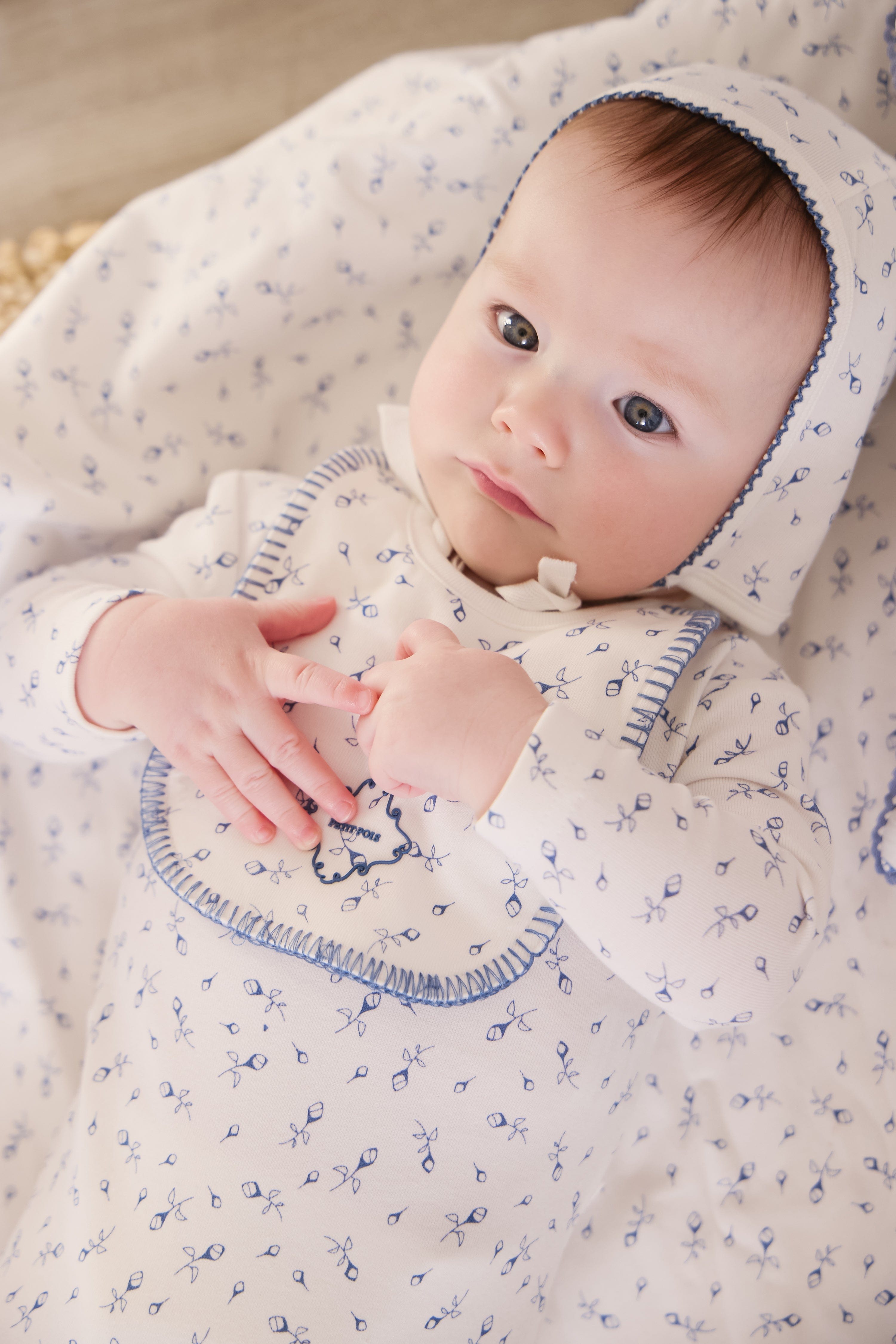 Petit Pois Footie + Hat Set - Blue