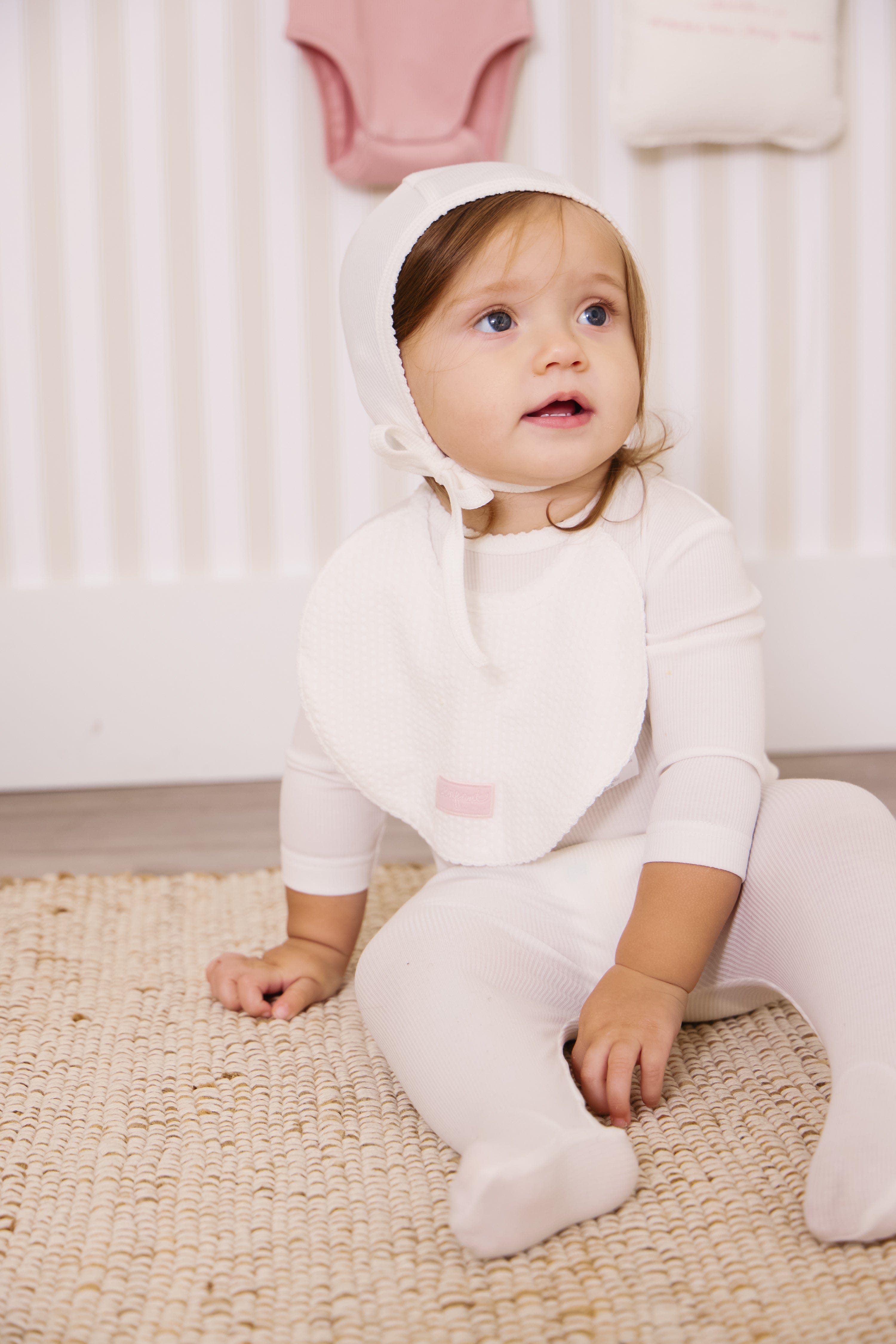 Enfant Rib Footie+ Bonnet - White Pink