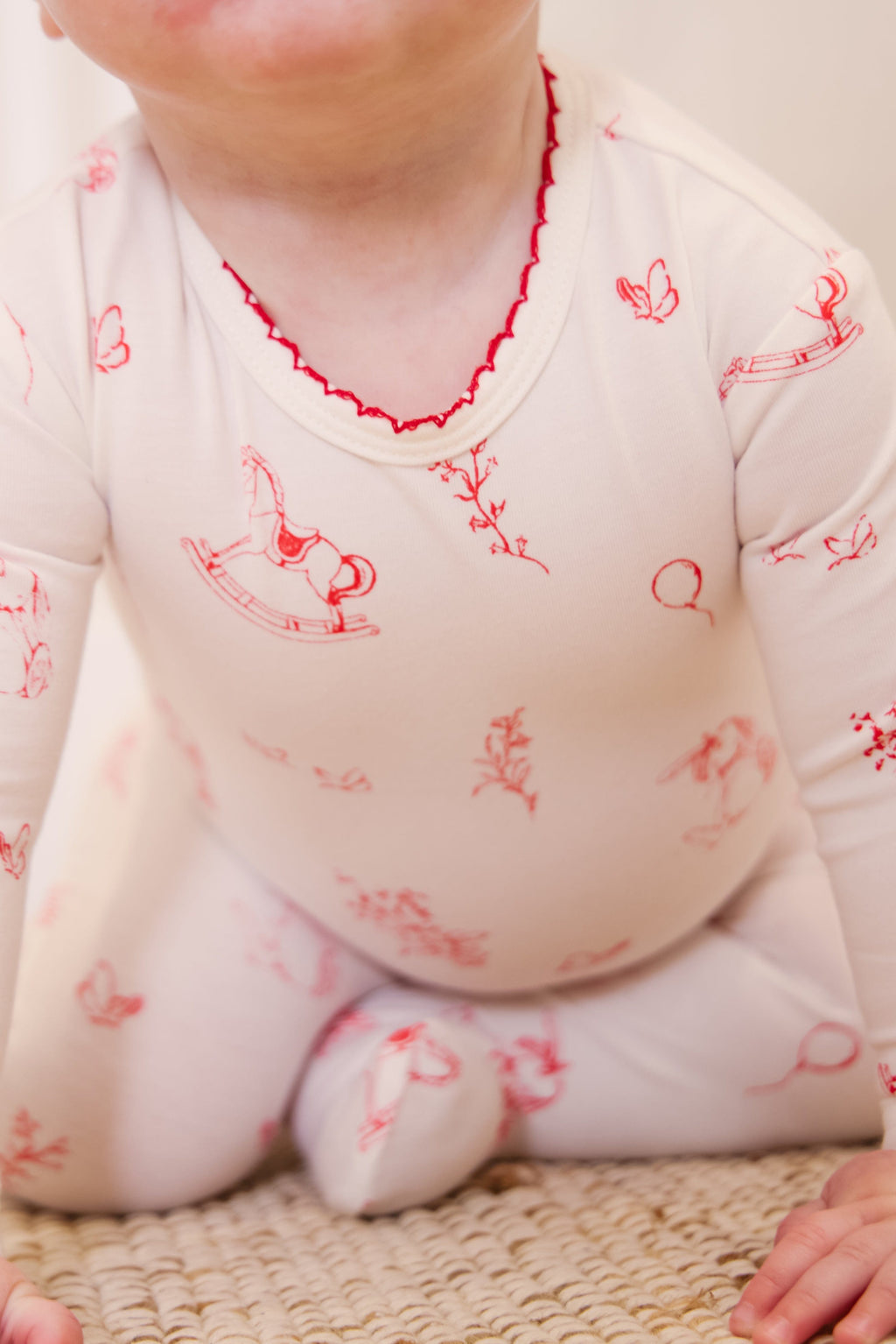 Toile Footie + Hat - Red