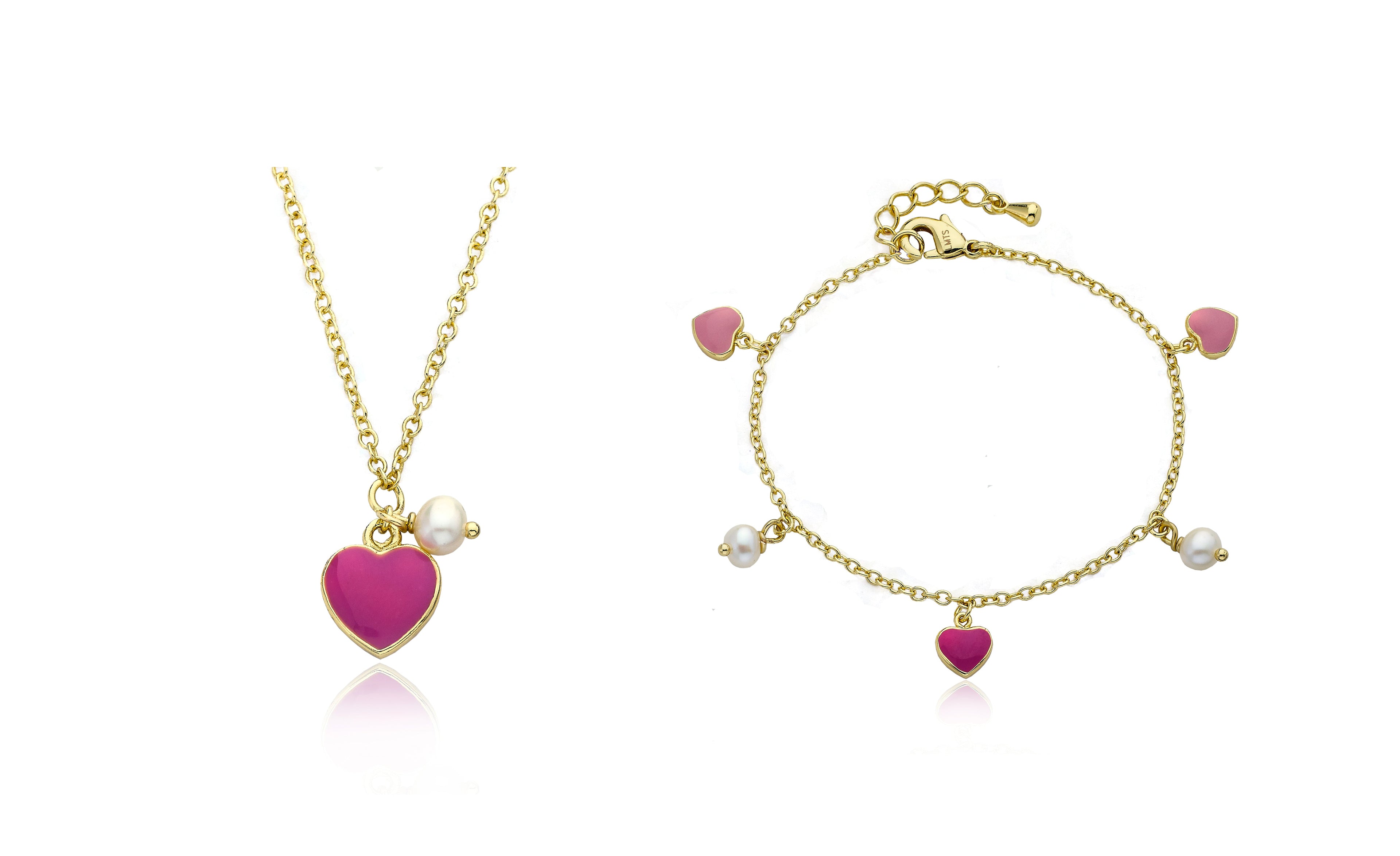 14k Gold Plated I LOVE MY JEWELS Hearts & Fresh Water Pearl Charm Bracelet