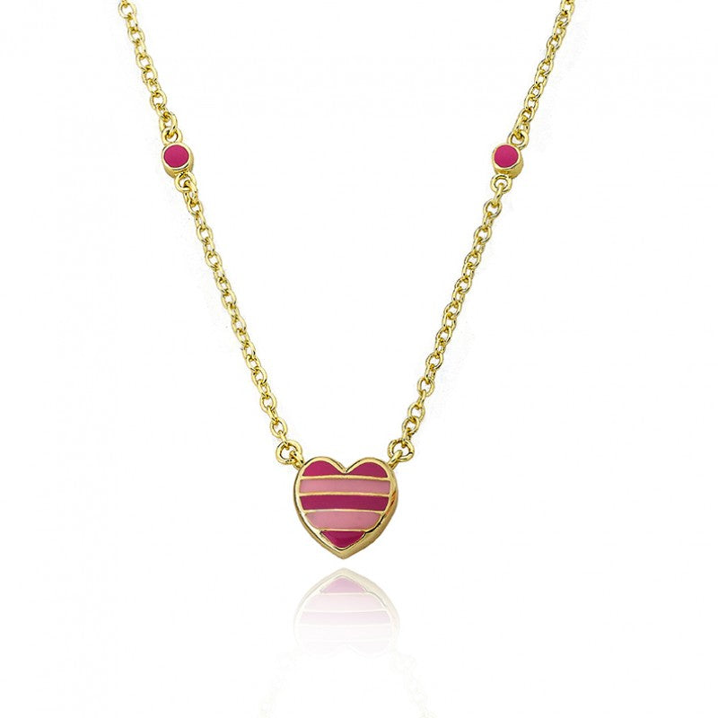 Pink Striped Heart Necklace