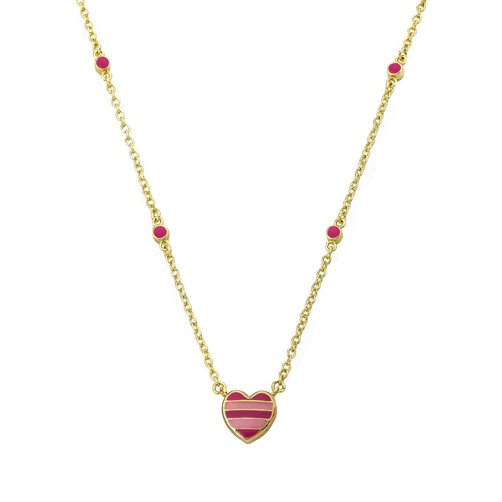 Pink Striped Heart Necklace