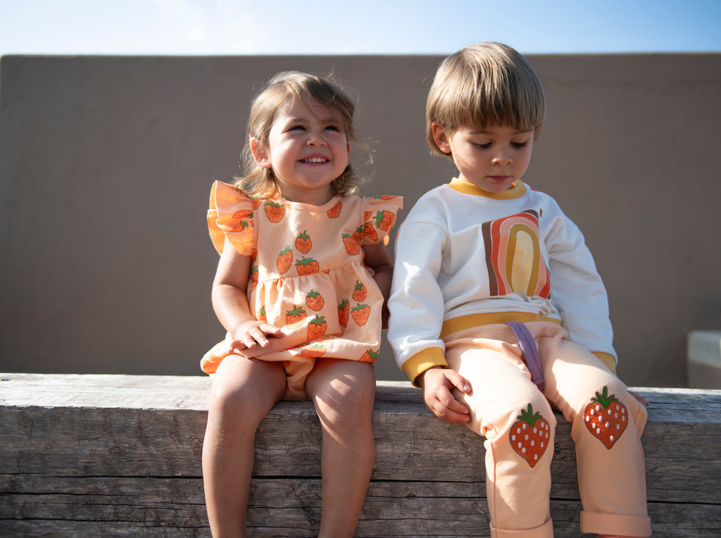 Linen Strawberry Ruffle Baby Romper