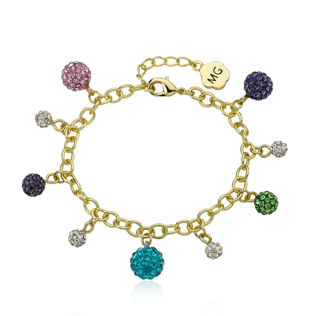 GLITZ BLITZ Multicolor Crystal Ball Charm Bracelet