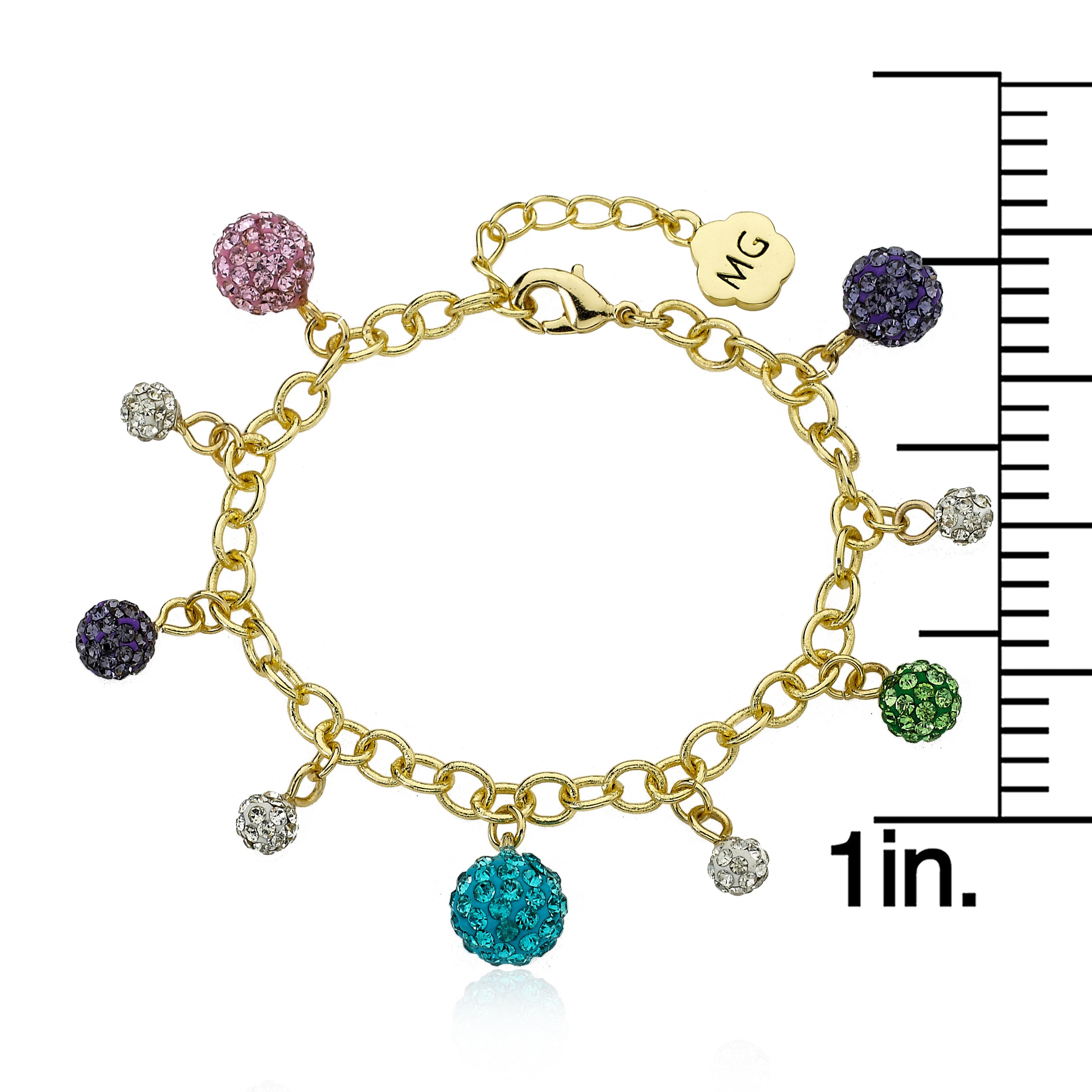 GLITZ BLITZ Multicolor Crystal Ball Charm Bracelet