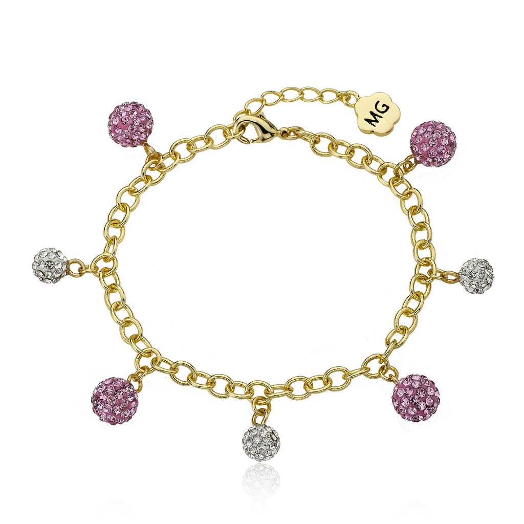 GLITZ BLITZ Crystal Ball Charm Bracelet / Pink