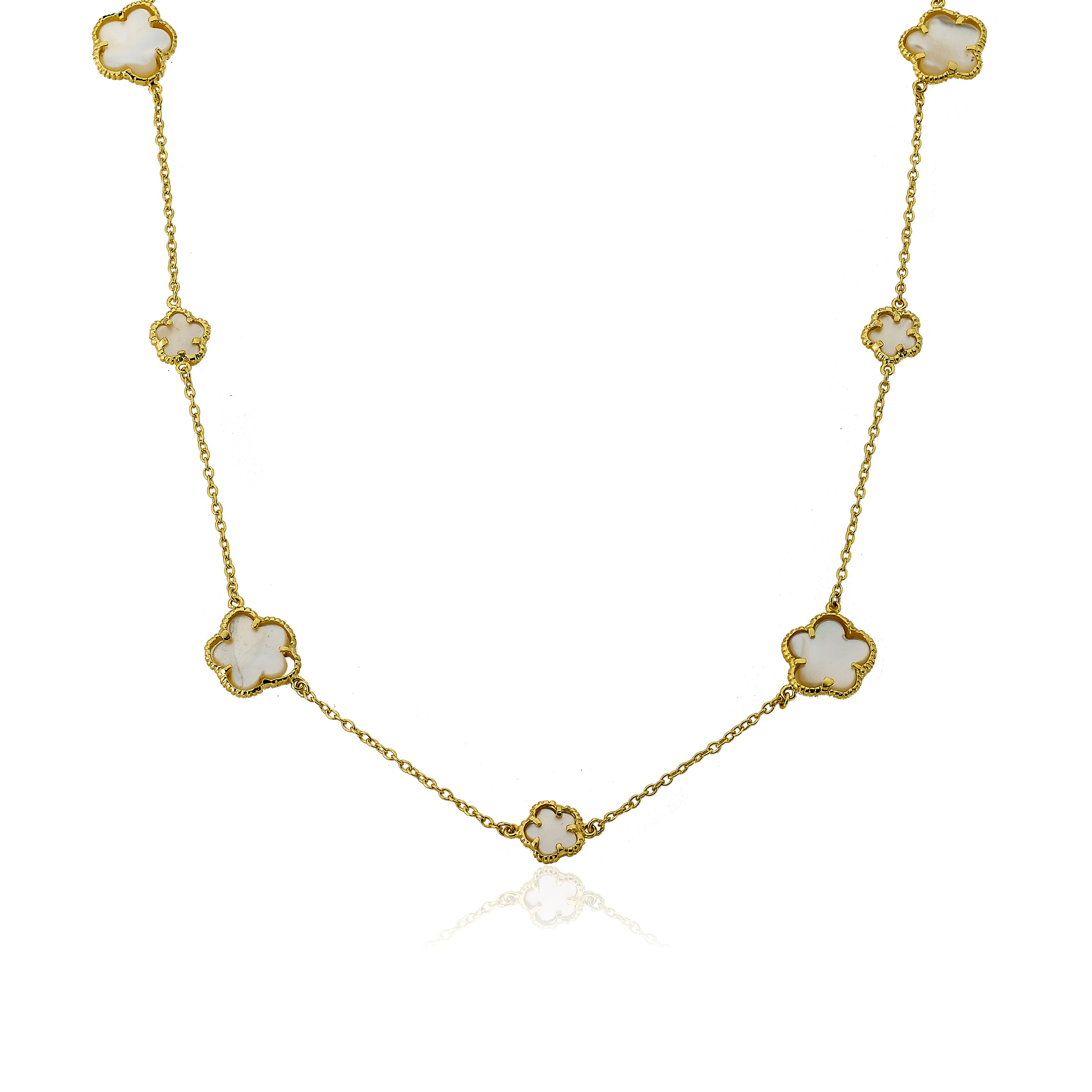 14k Gold Plated Country Chic Alternating Mother Of Pearl Gold Plated Chain Necklace