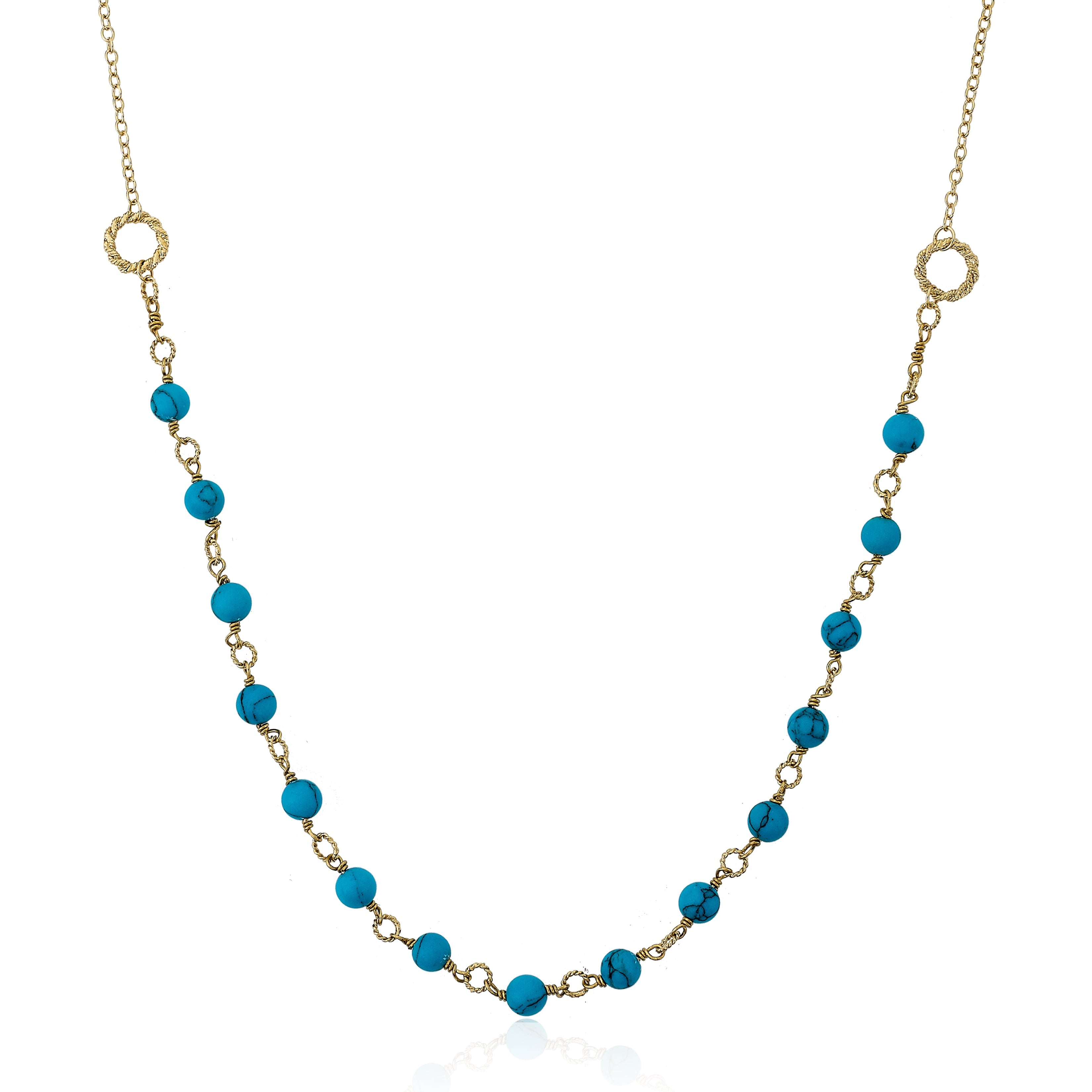 14k Gold Plated Country Chic Turquoise Chain Necklace