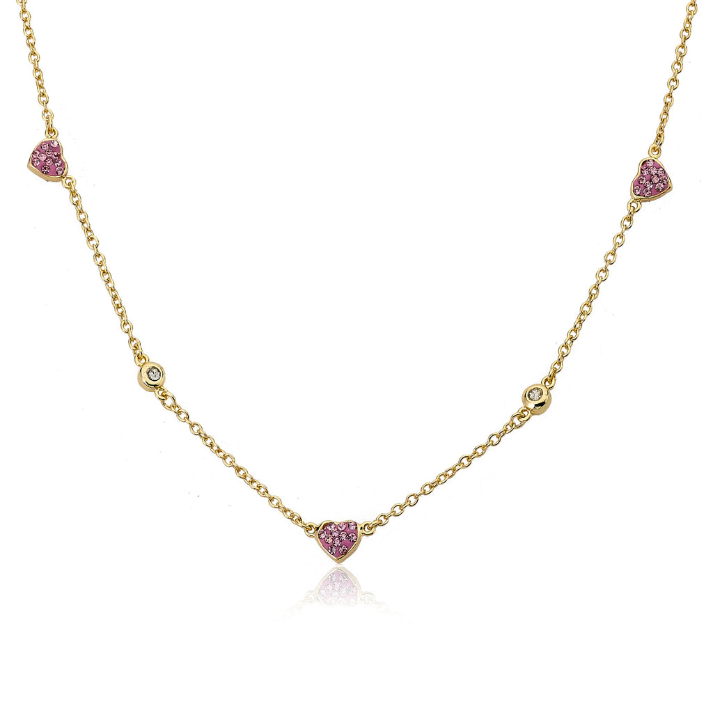 Crystal Hearts Station Necklace