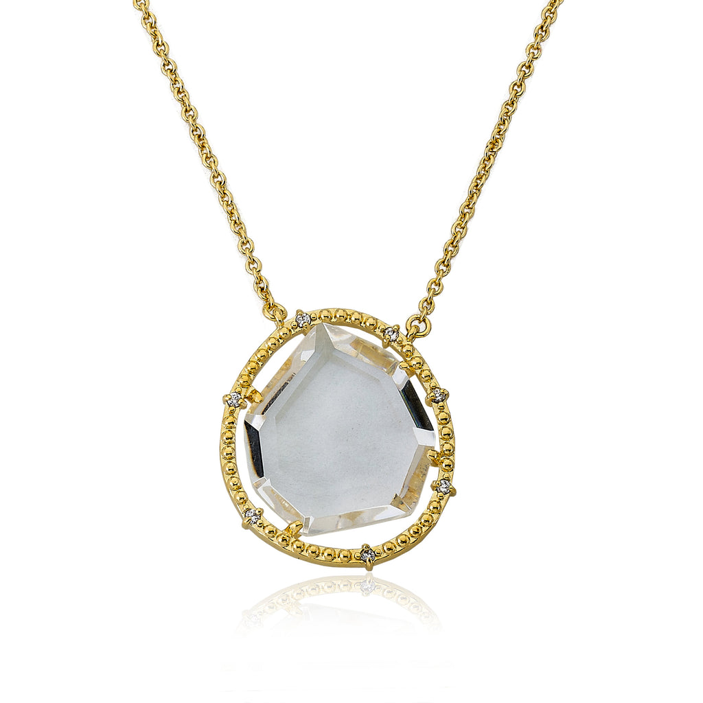 14k Gold Plated Sliced Glass Pendant Chain Necklace