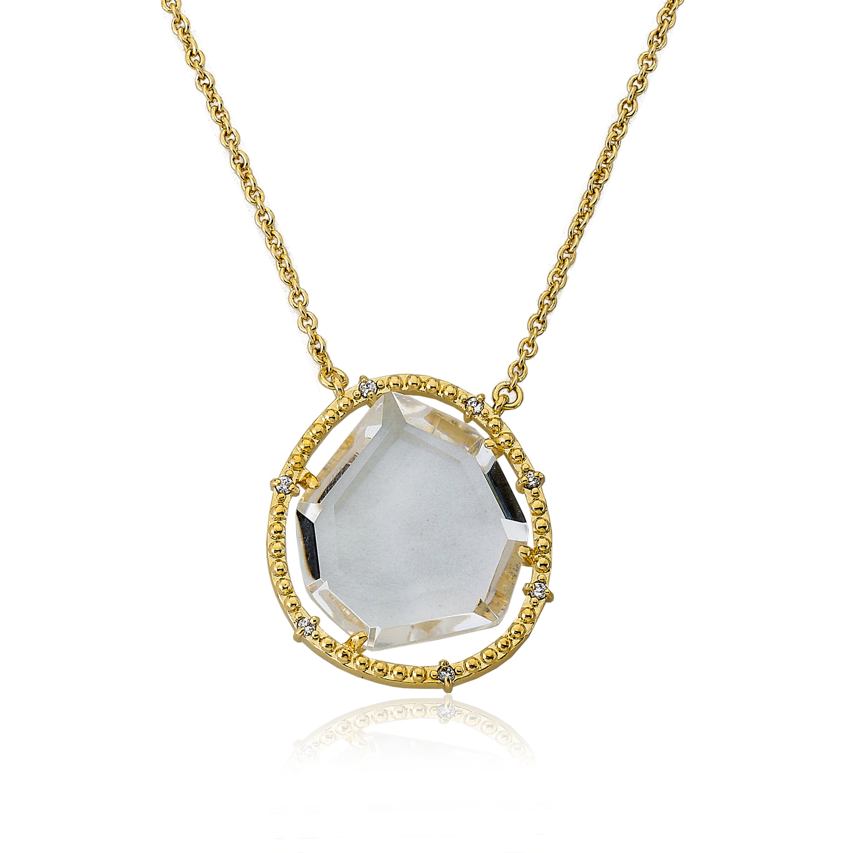 14k Gold Plated Sliced Glass Pendant Chain Necklace