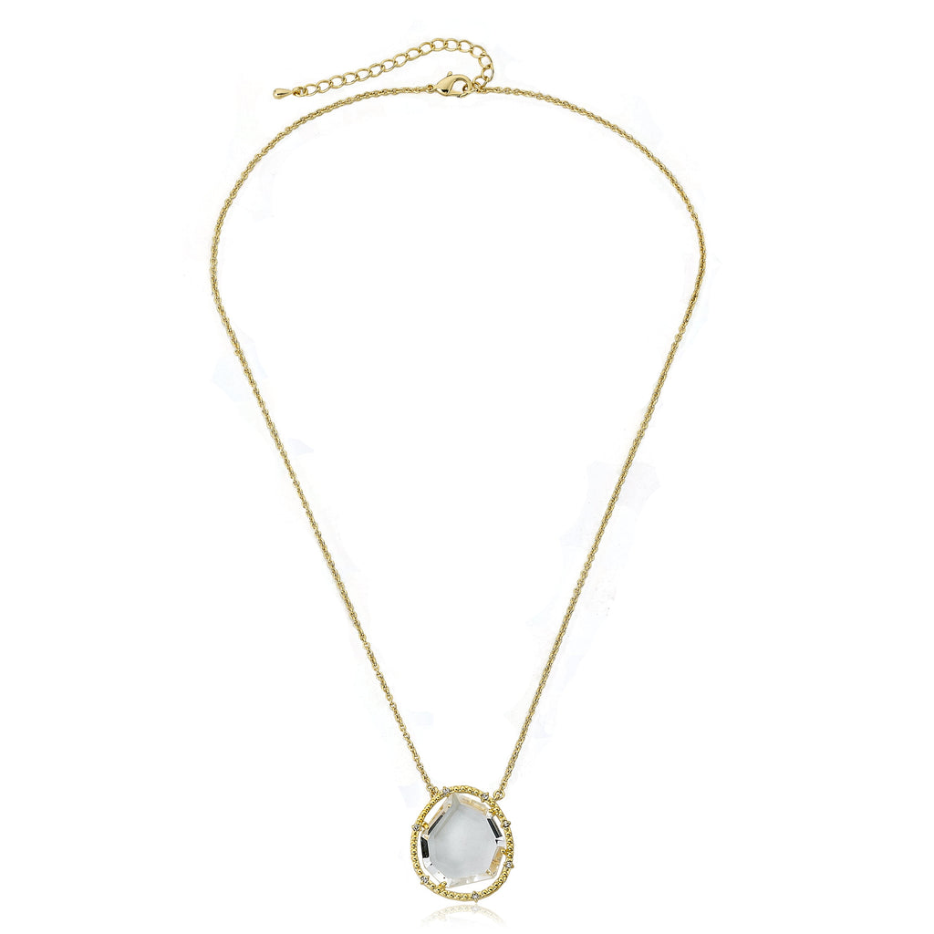 14k Gold Plated Sliced Glass Pendant Chain Necklace