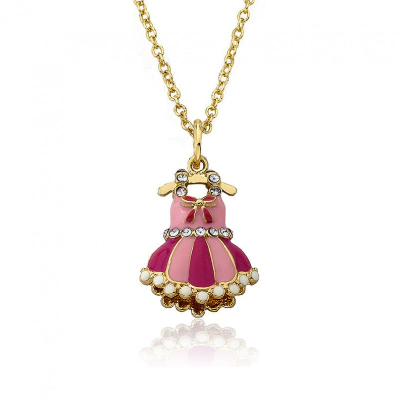 Crystal Adorned Enamel Ballet Dress Necklace