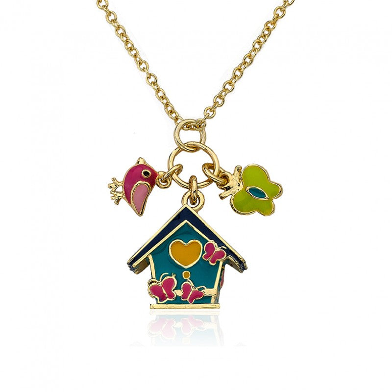Enamel Birdhouse Necklace
