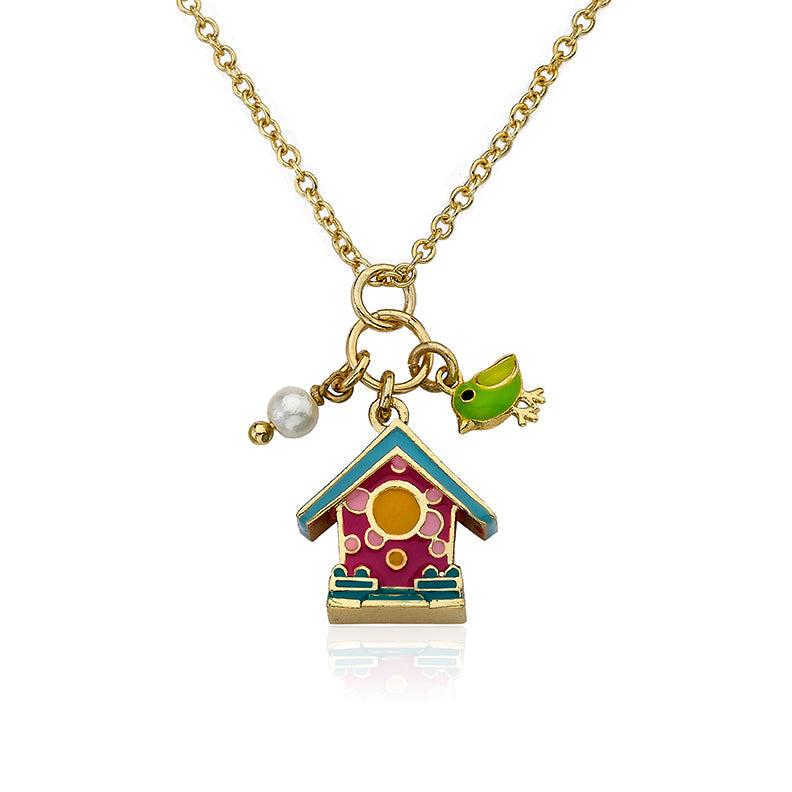 Enamel Birdhouse Necklace