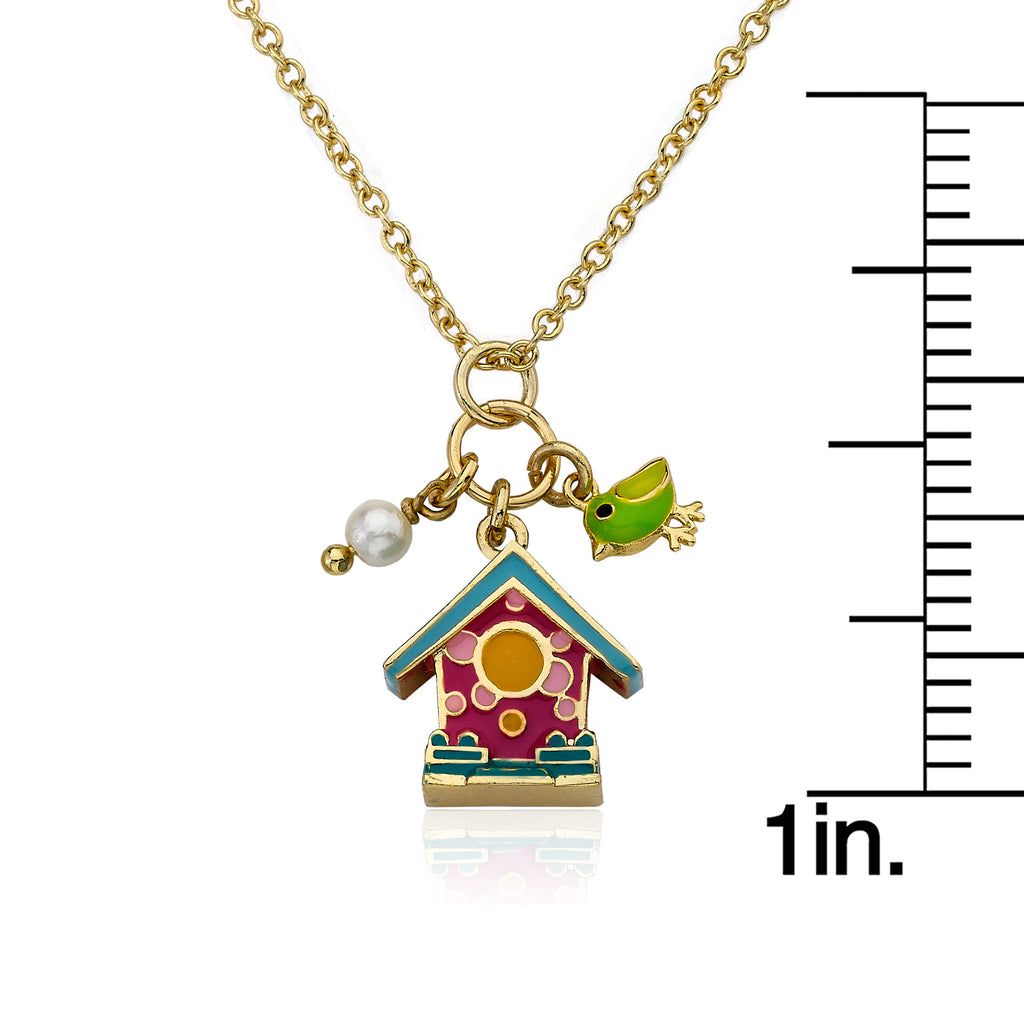 Enamel Birdhouse Necklace