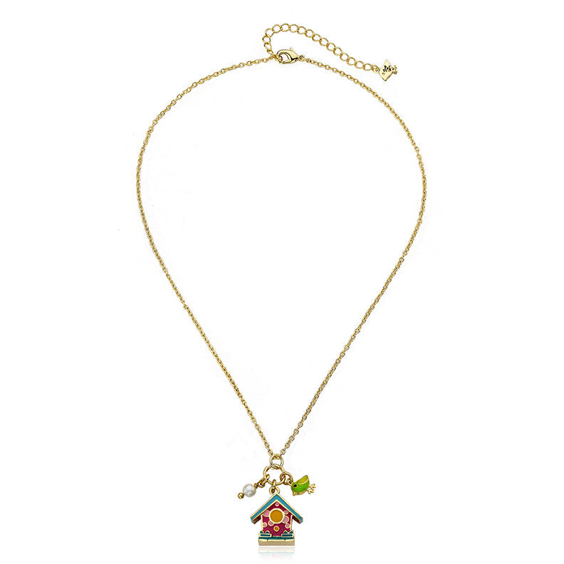 Enamel Birdhouse Necklace