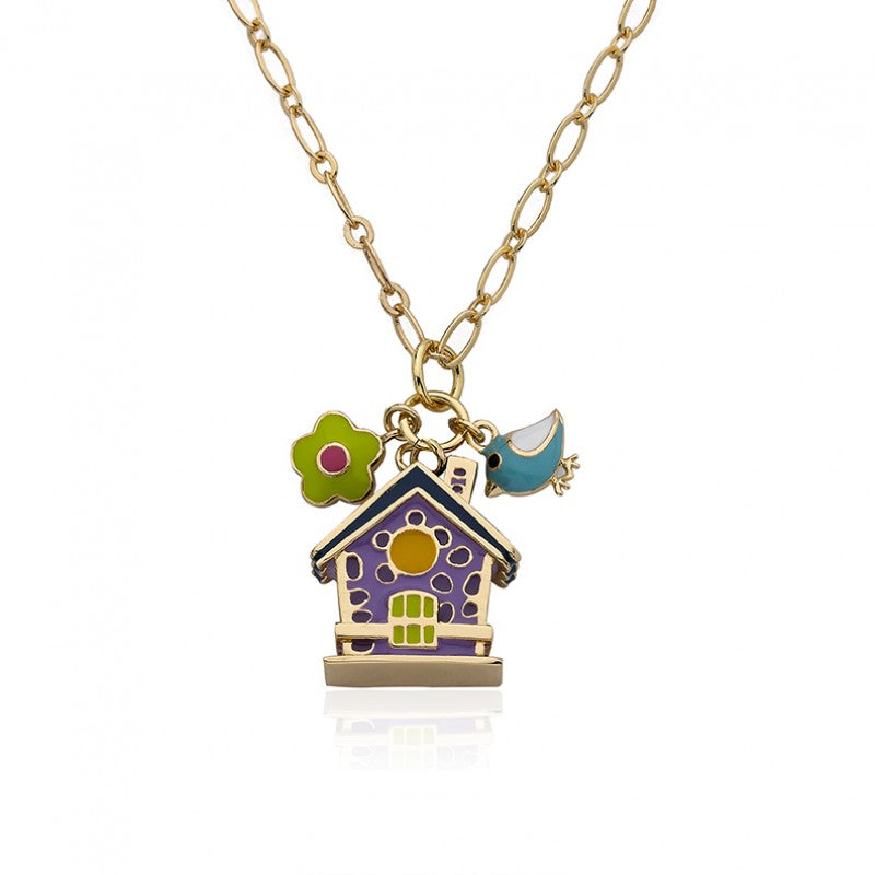 Birdhouse & Flower Necklace