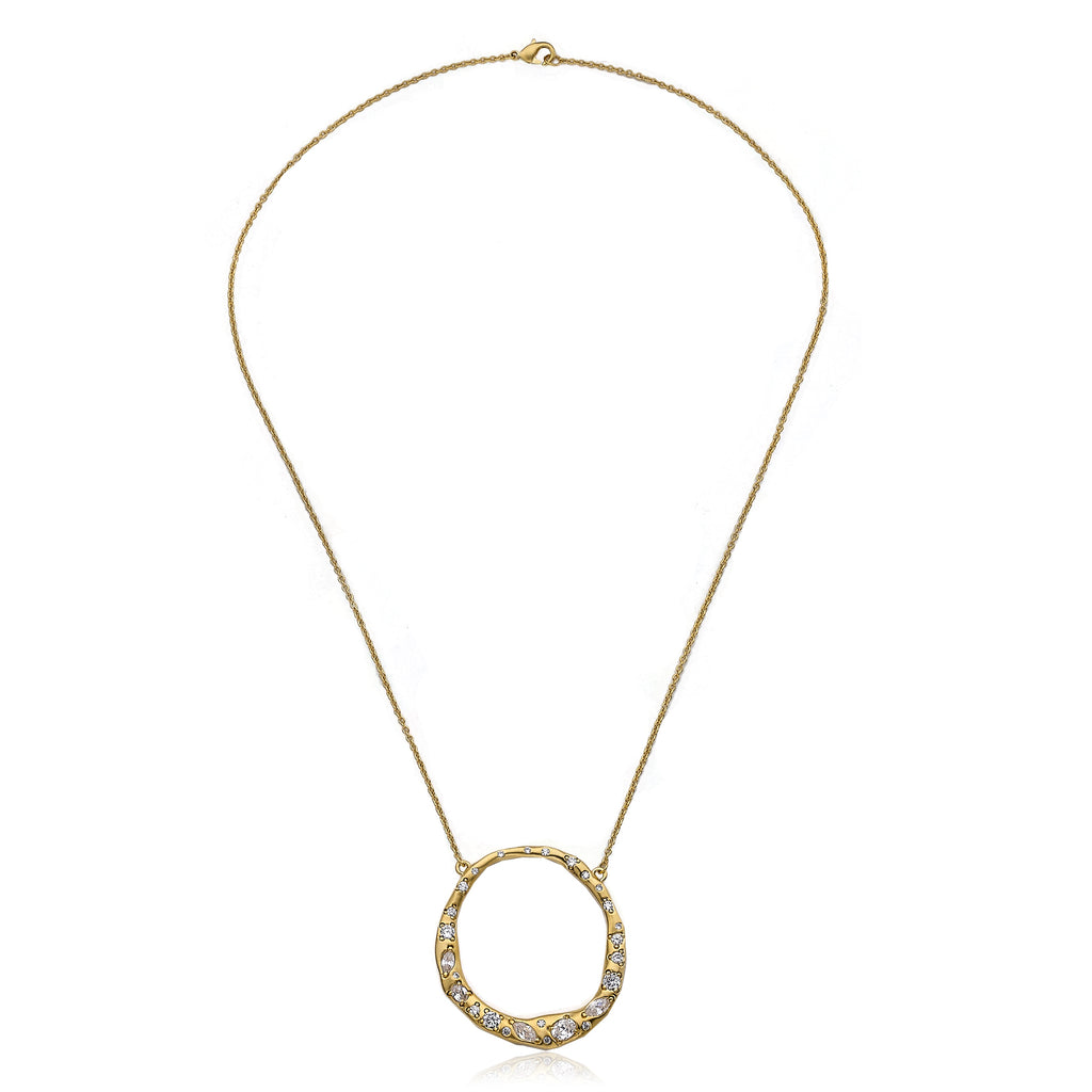 14k Gold Plated Retro Satin Open Circle Necklace