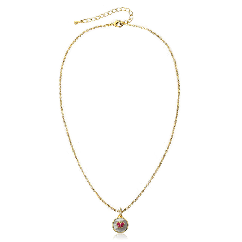 Mother Of Pearl Enamel Butterfly Necklace