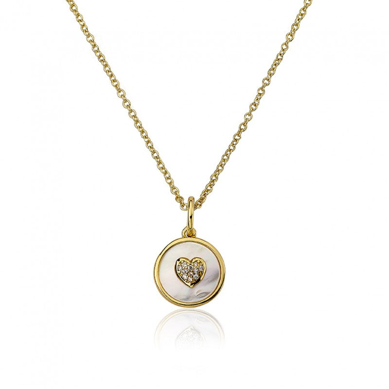 Cz Heart Coin Necklace