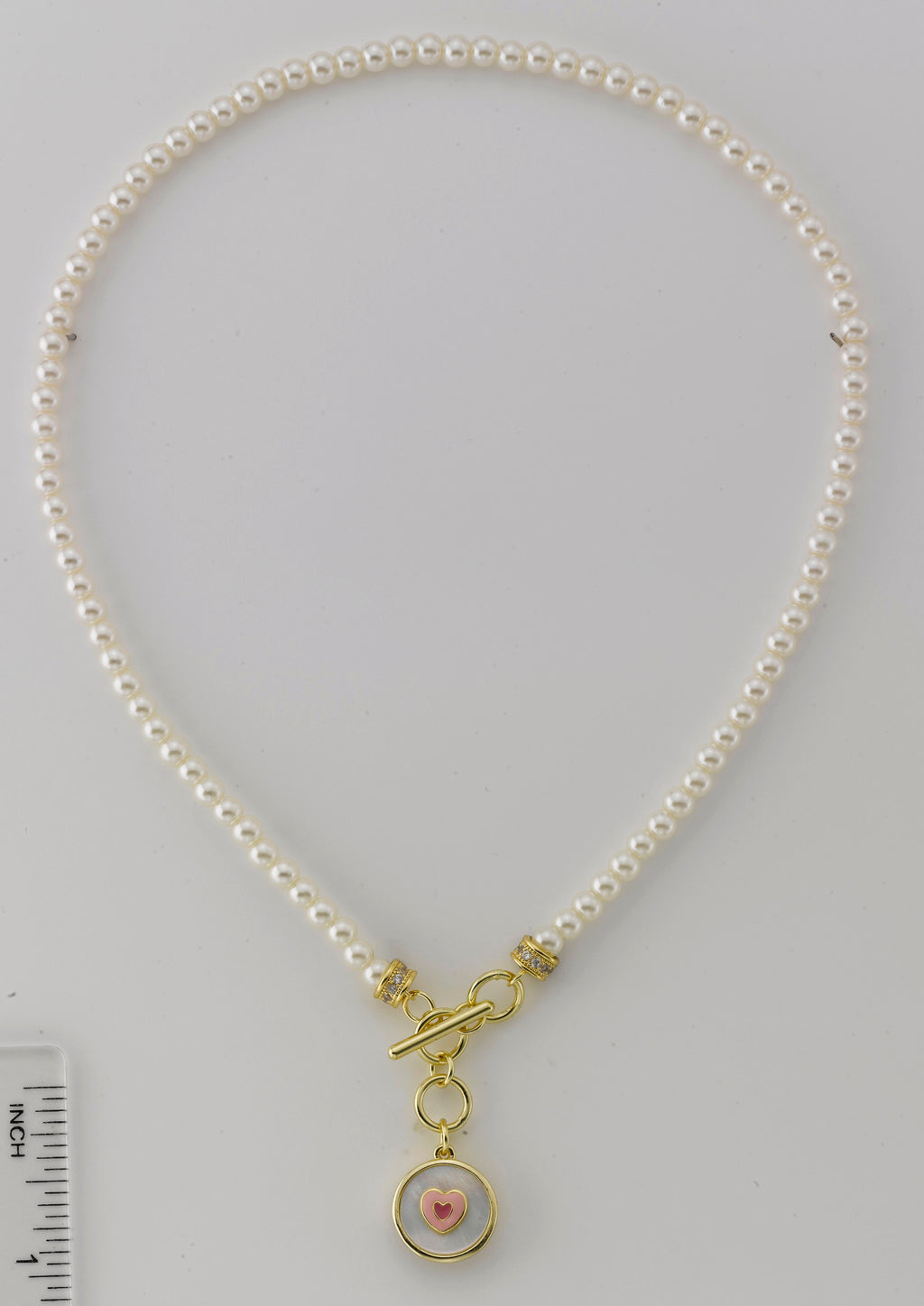 Mother Of Pearl Enamel Heart Pearl Necklace
