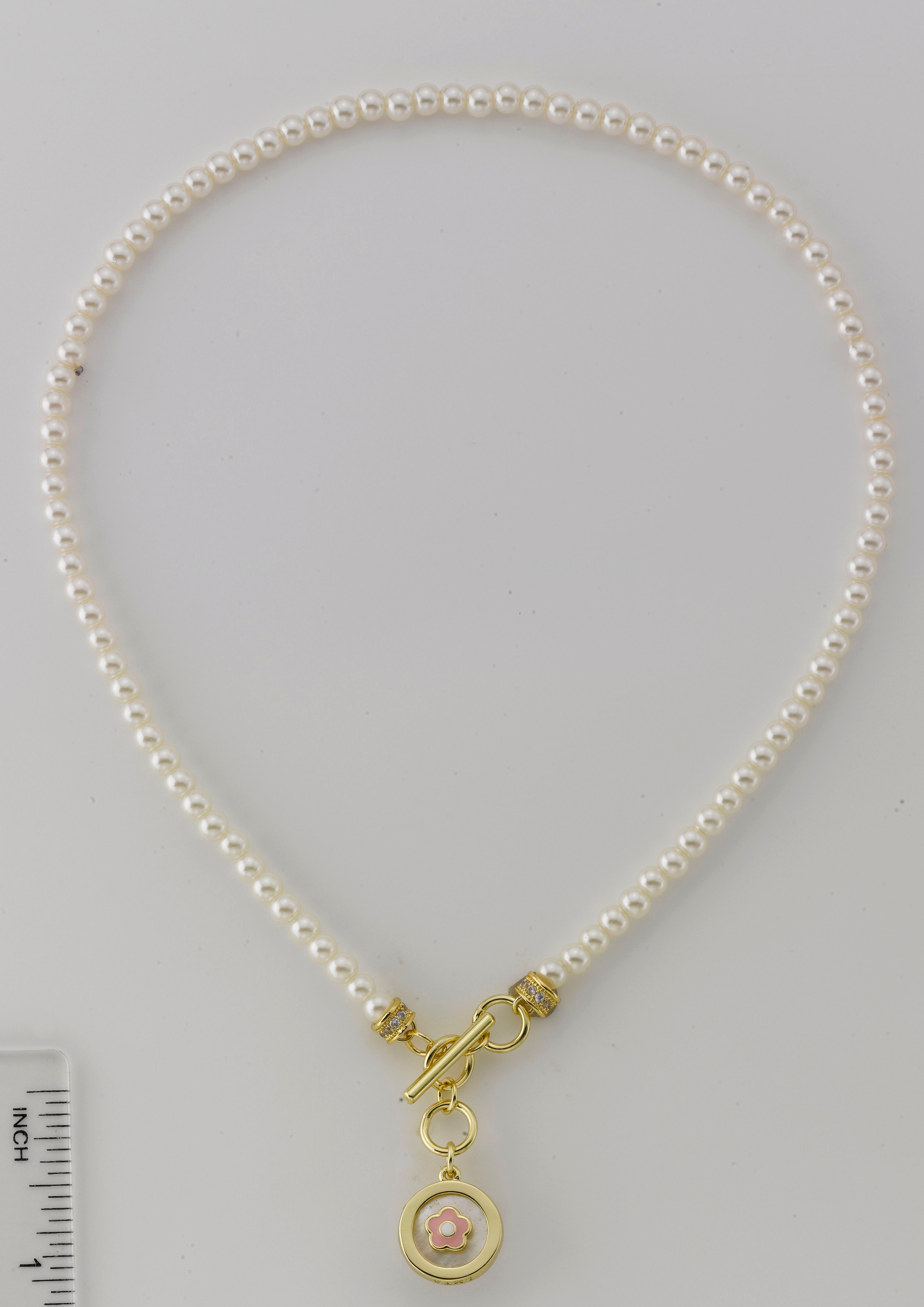 Mother Of Pearl Enamel Flower Pearl Necklace