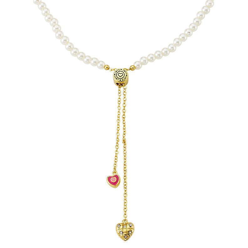 Heart Lariat Pearl Necklace
