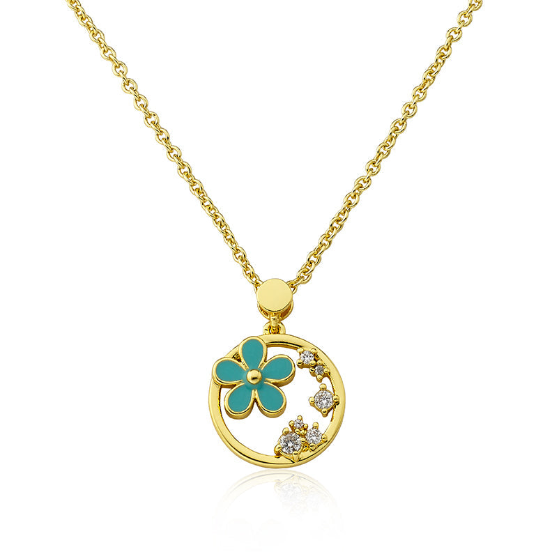 Enamel Daisy Cz Circle Necklace