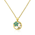Enamel Daisy Cz Circle Necklace