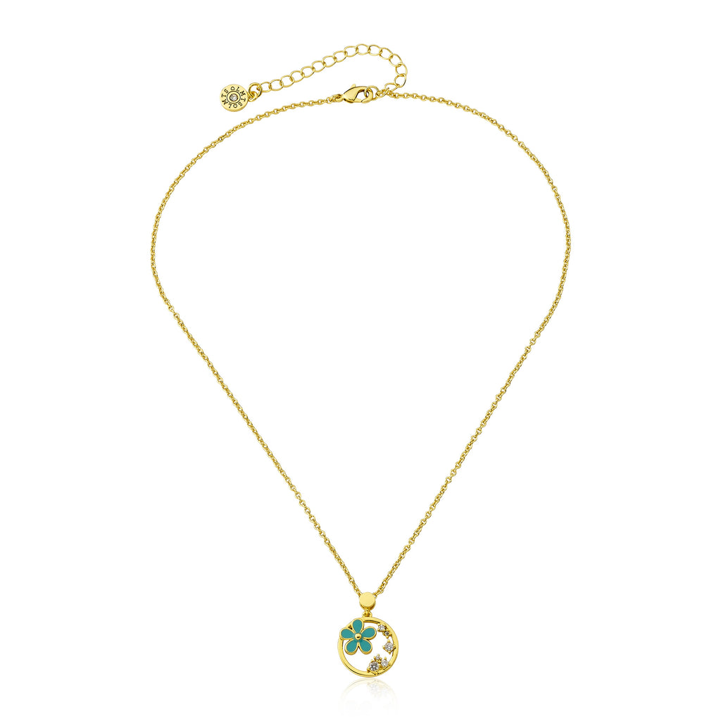 Enamel Daisy Cz Circle Necklace