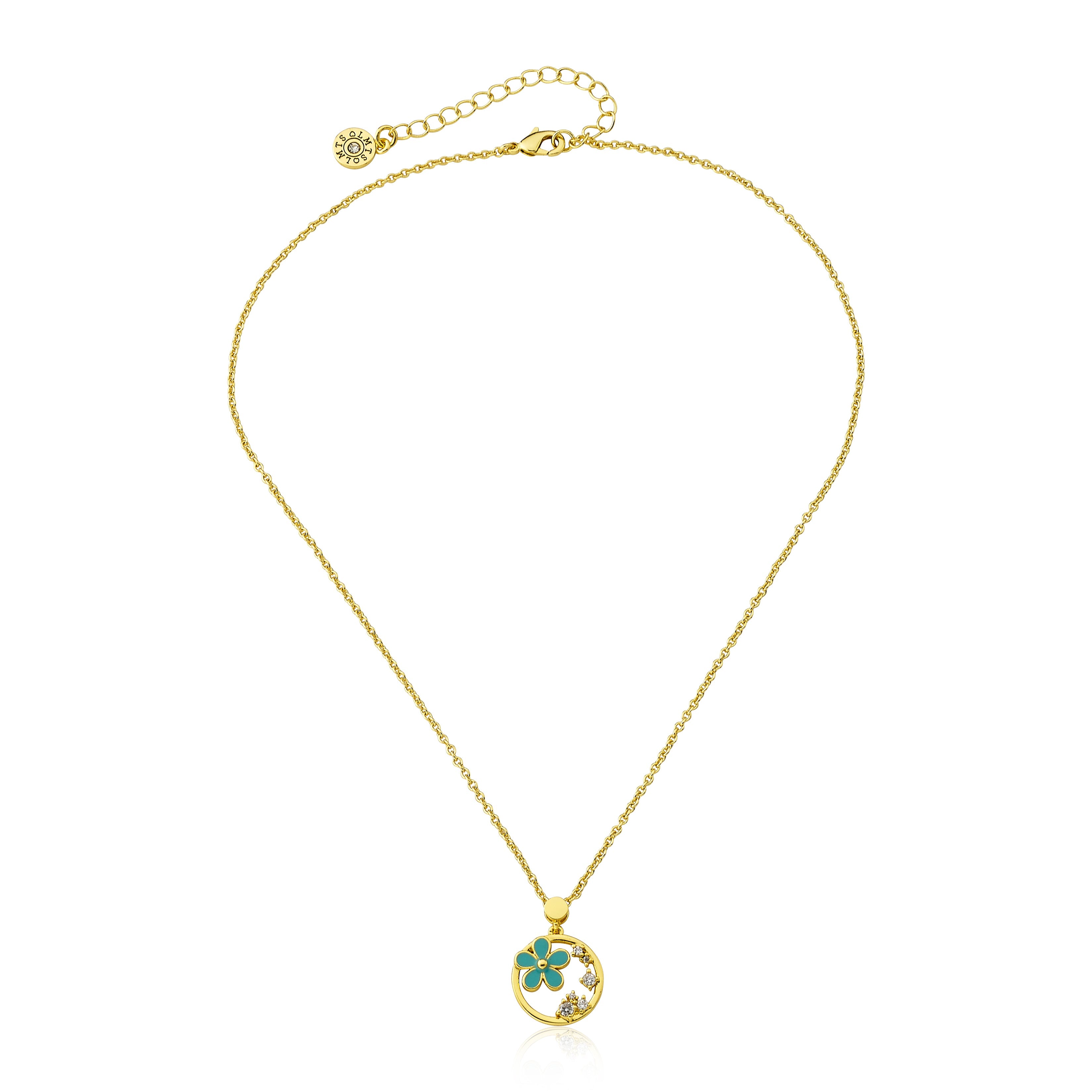 Enamel Daisy Cz Circle Necklace