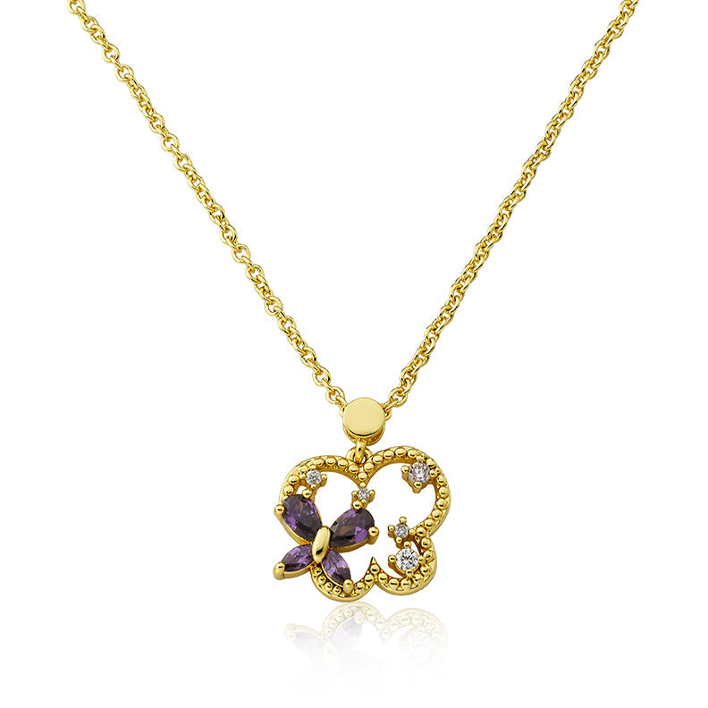 Crystal Purple Butterfly Necklace