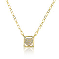 Cz Pave' Heart Paperclip Chain Necklace