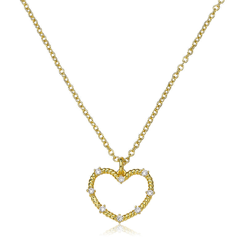 Cz Studded Rope Heart Necklace