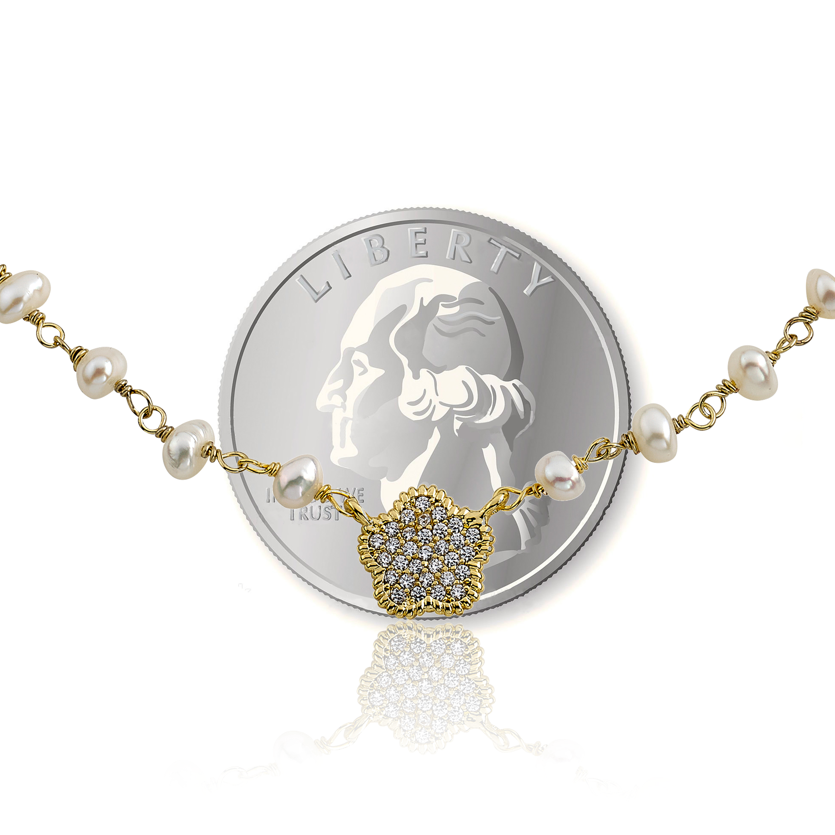 Micro Pave Flower Pearl Necklace