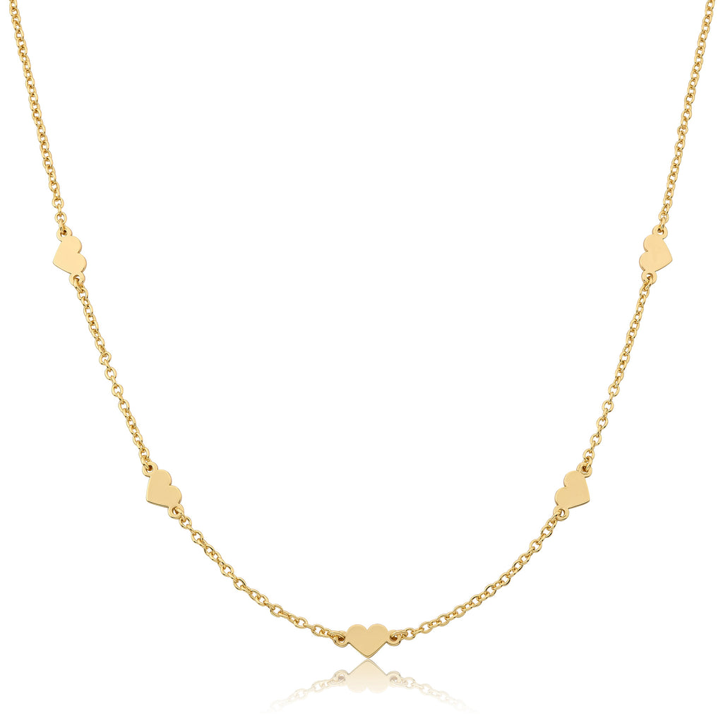 14K Gold Plated Heart Station Necklace