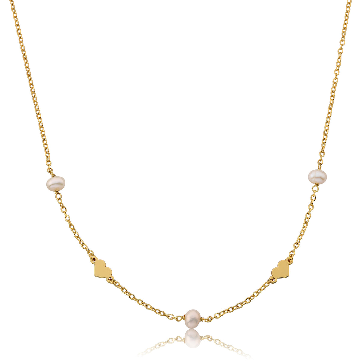 14K Gold Plated Hearts Station Necklace