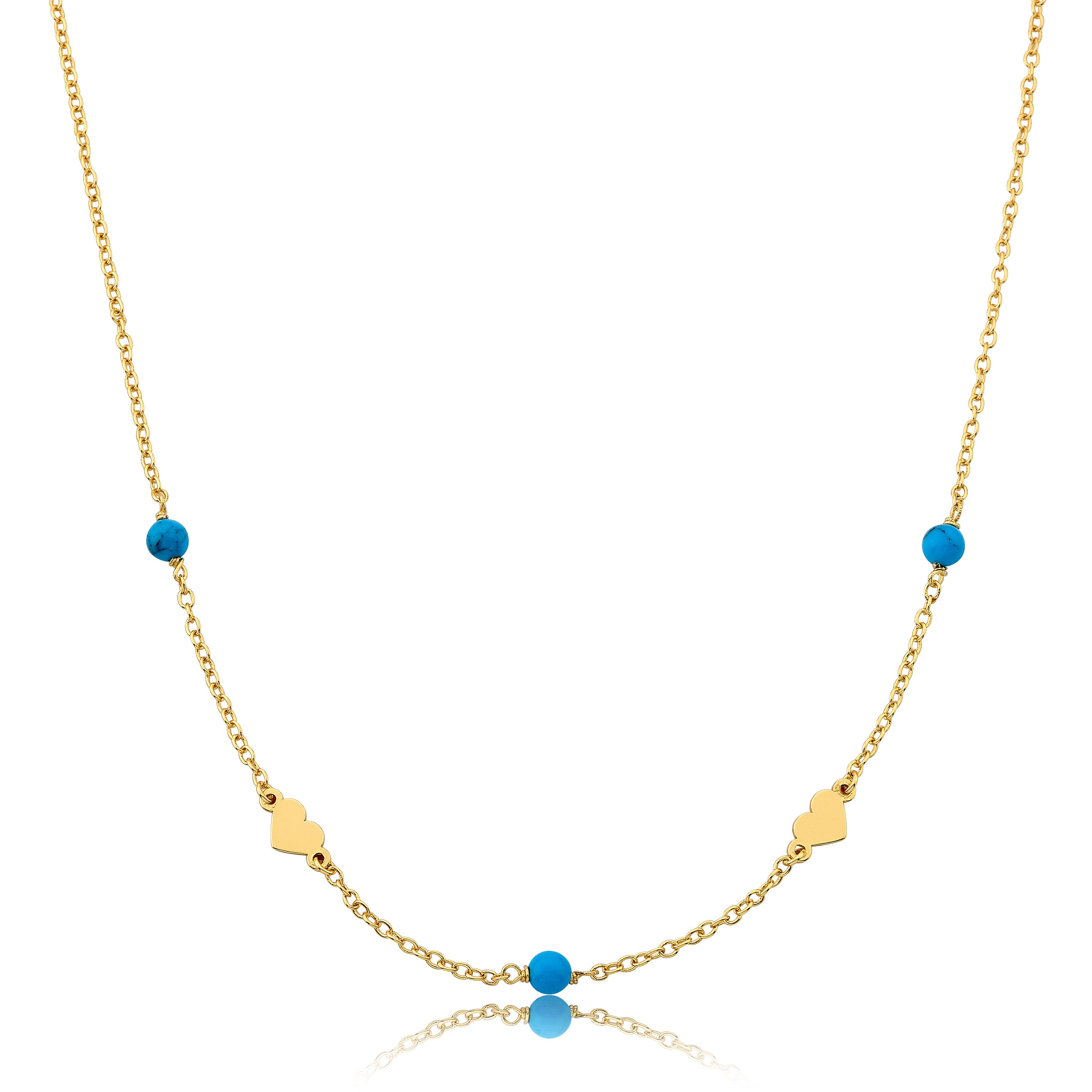 14K Gold Plated Hearts Station Necklace