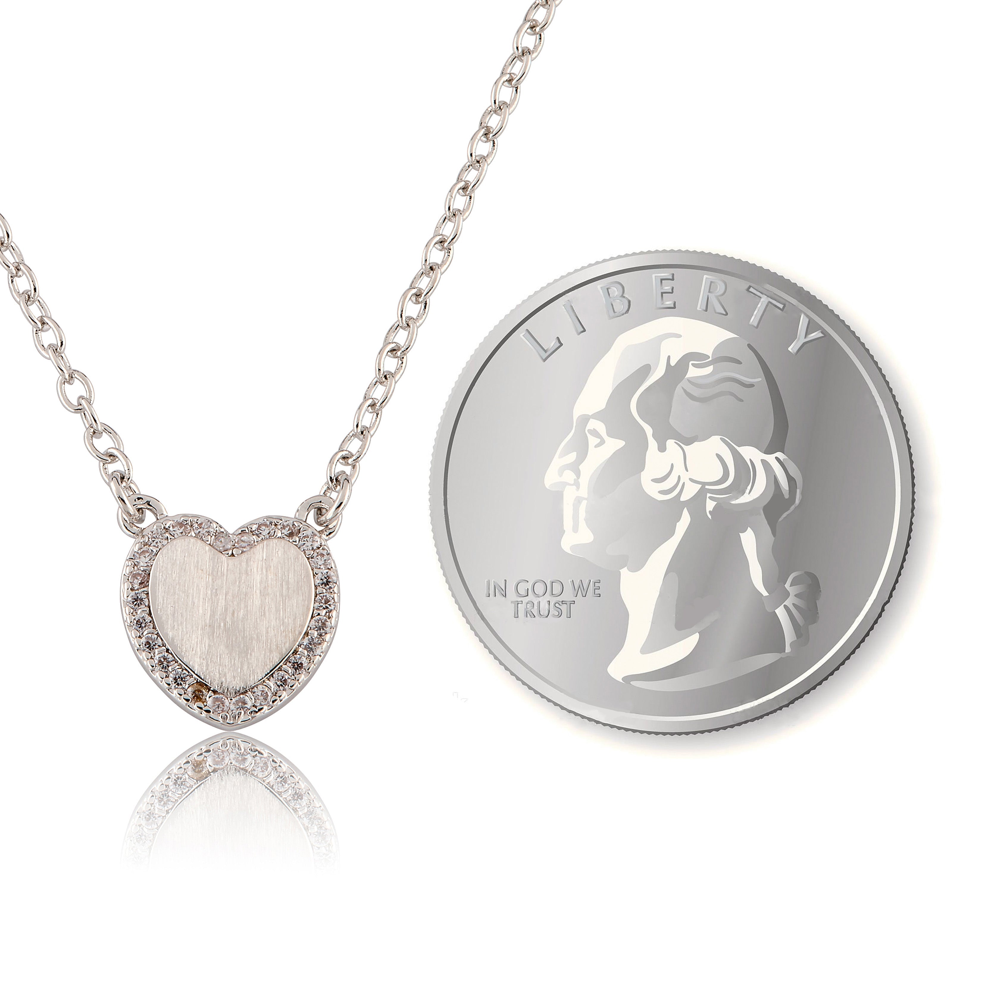 LMTS Classic! Brushed  Cz Framed  Heart Chain Necklace