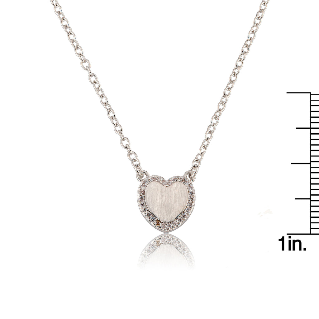 LMTS Classic! Brushed  Cz Framed  Heart Chain Necklace