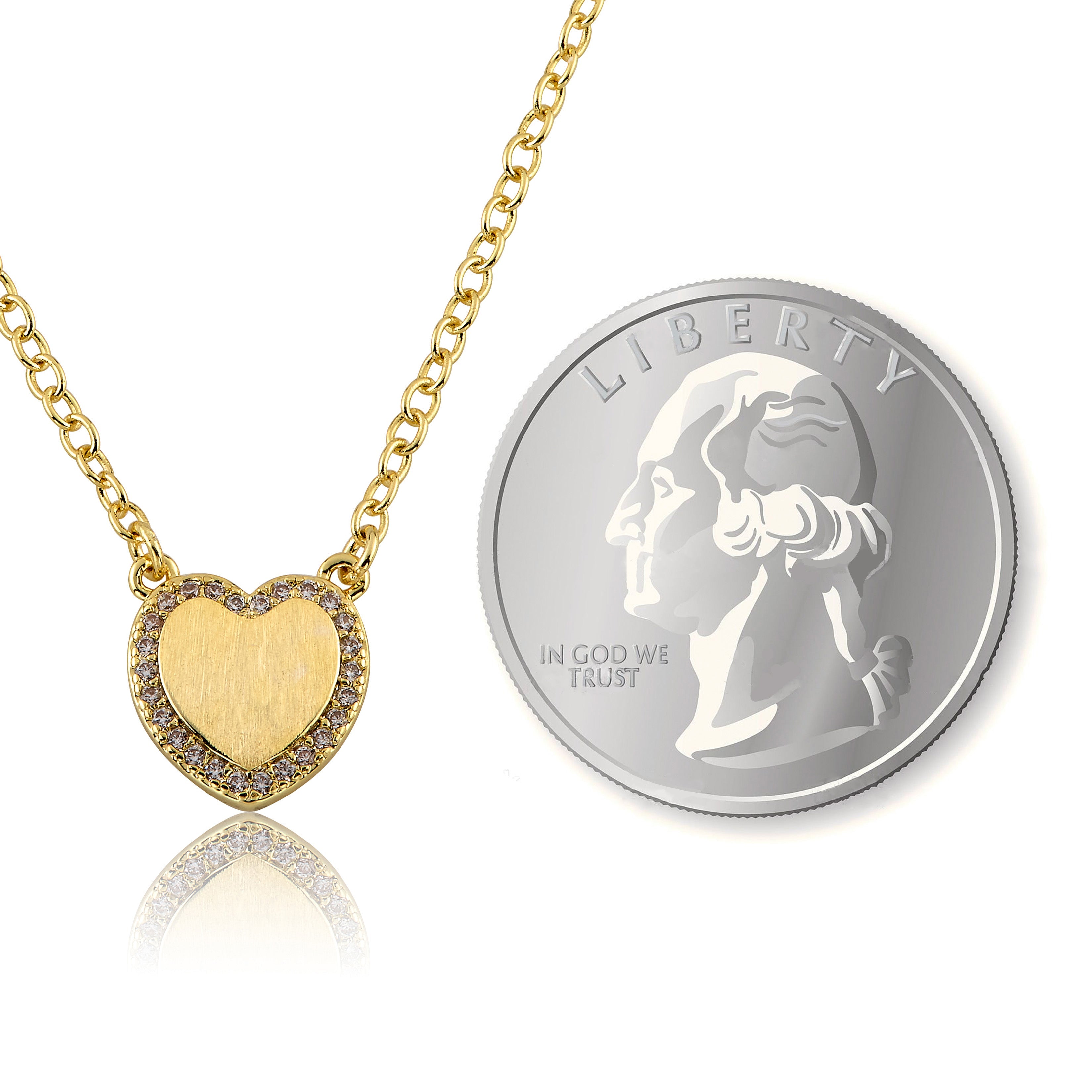 LMTS Classic! Brushed  Cz Framed  Heart Chain Necklace