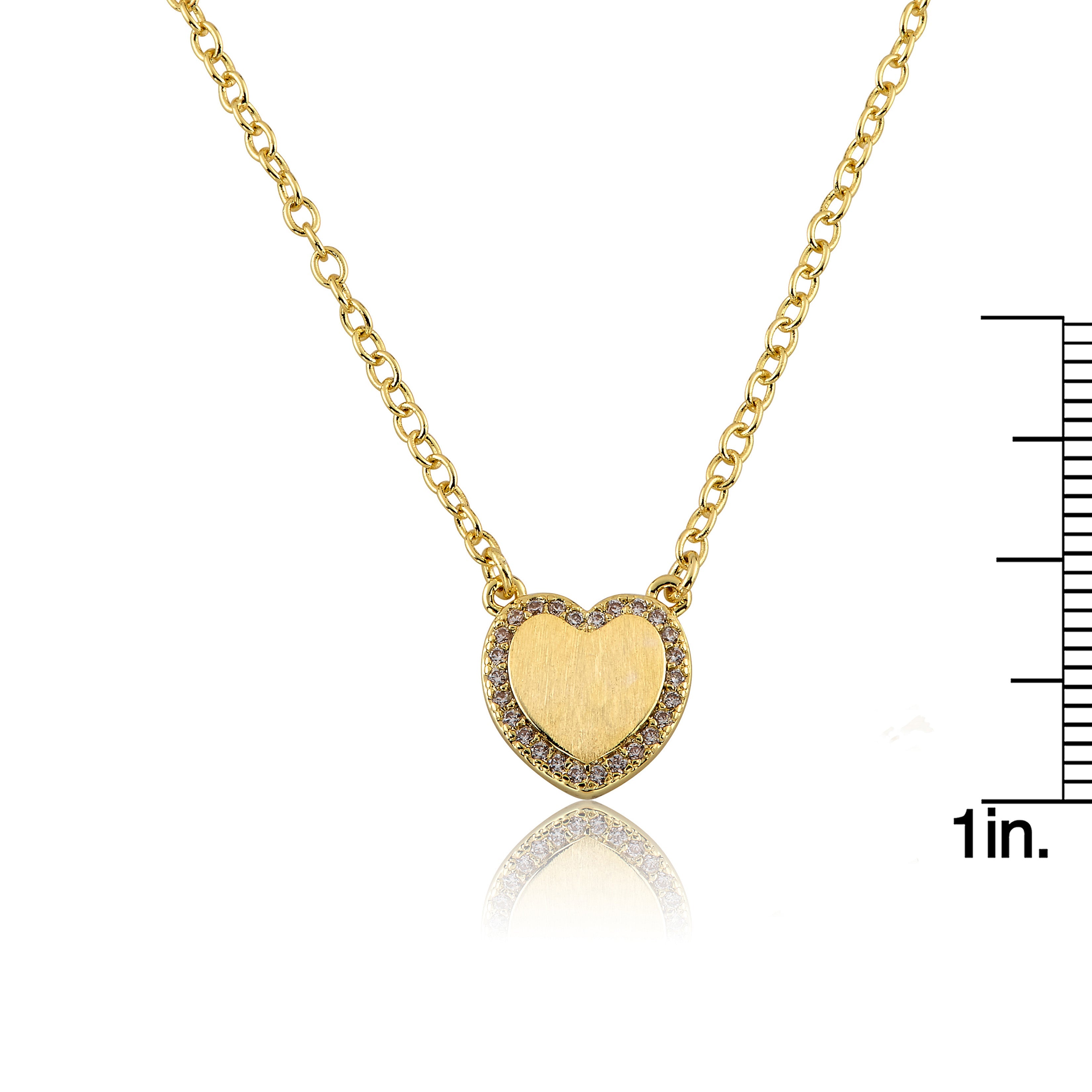 LMTS Classic! Brushed  Cz Framed  Heart Chain Necklace